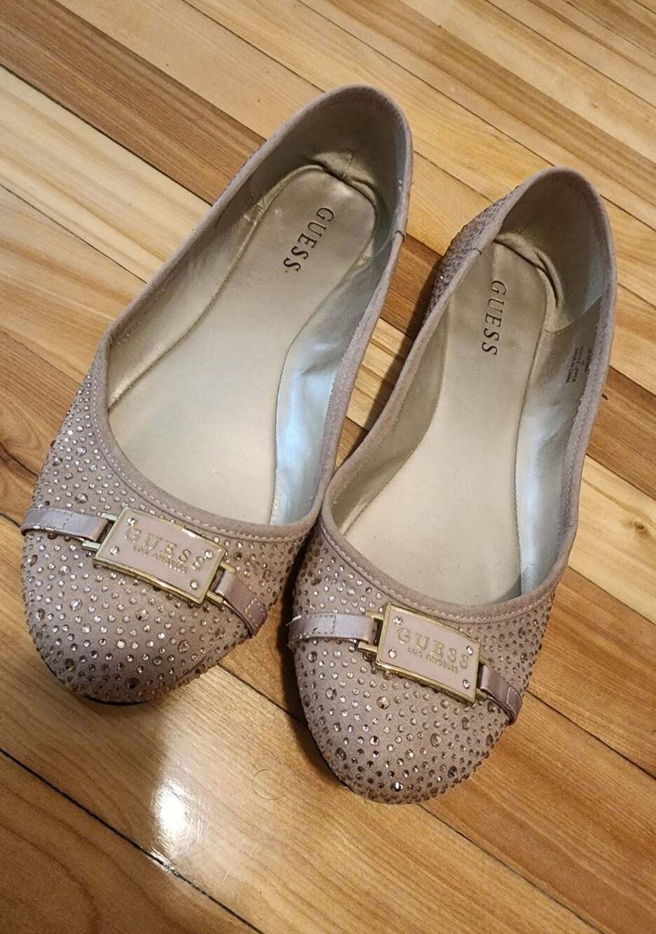 Guess Rhinestone Embellished Ballet Flat Size 10 Taupe